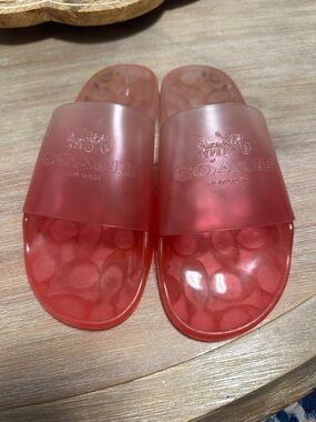 Coach Pink-Red Jelly Slide Sandals with Embossed Logo